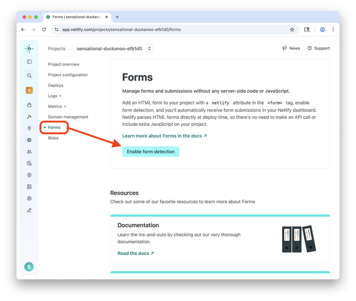 Enabling Netlify&rsquo;s form feature