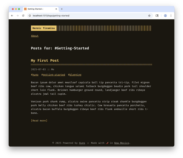 Index page for tags on the Heroic Tiramisu Hugo website 
