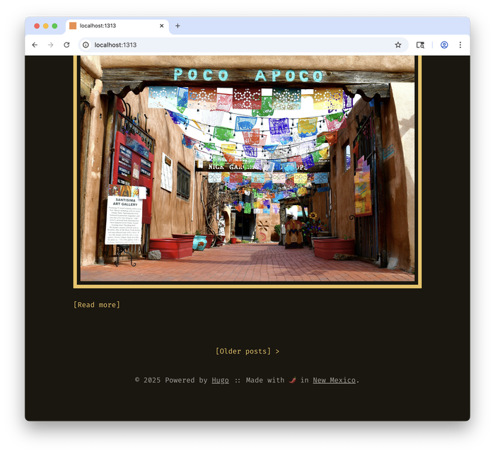 The pagination link on the Heroic Tiramisu Hugo website 