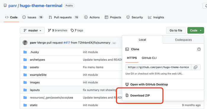 Downloading the Terminal theme from the GitHub website