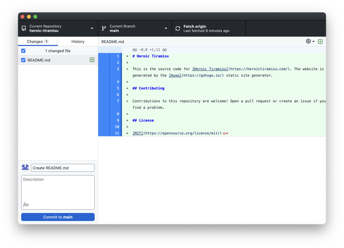 Adding a commit message in GitHub Desktop